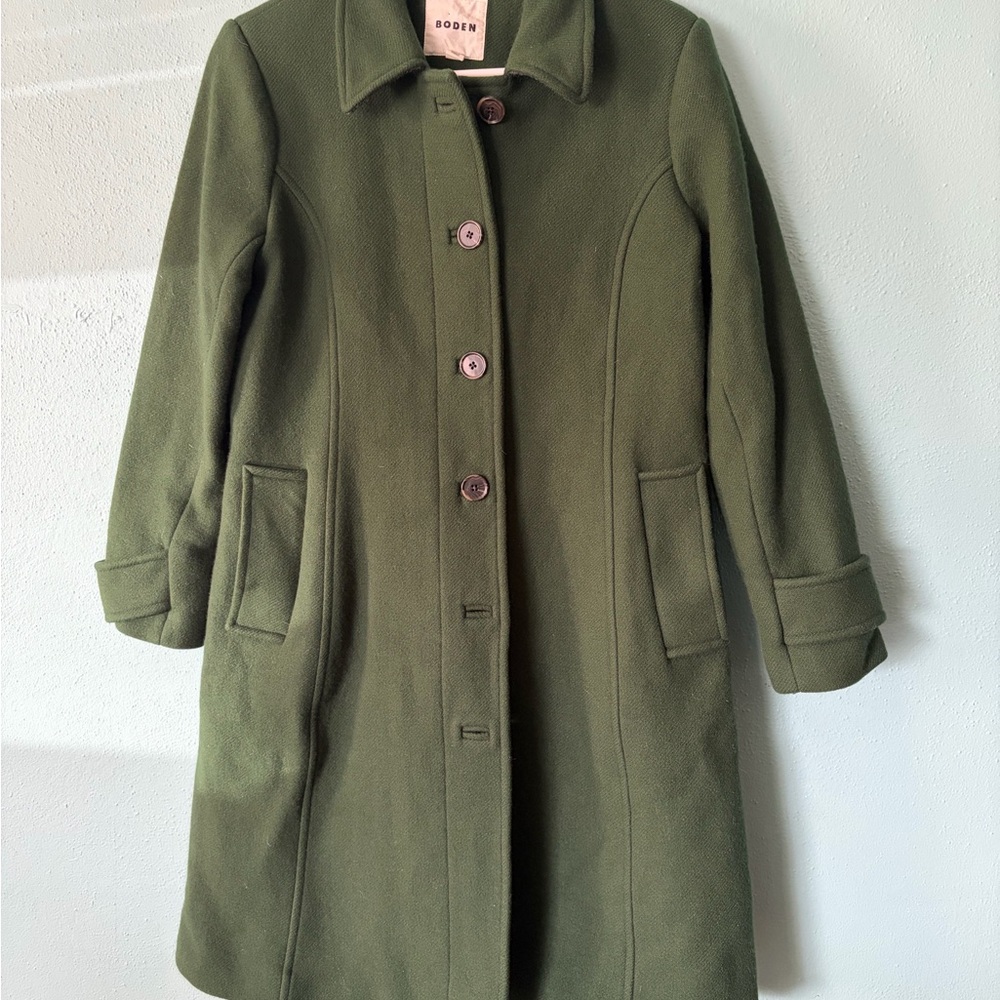 Boden Women's Forest Green Wool Blend Coat